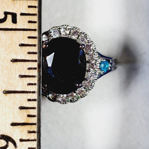 Black Sapphire, Zircon & Neon Apatite halo ring in Plat/925SS 6.70 tcw size 8 - Picture 2 of 5